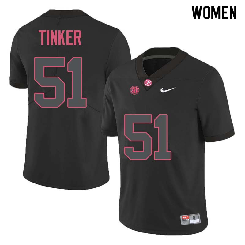 Women #51 Carson Tinker Alabama Crimson Tide College Football Jerseys Sale-Black